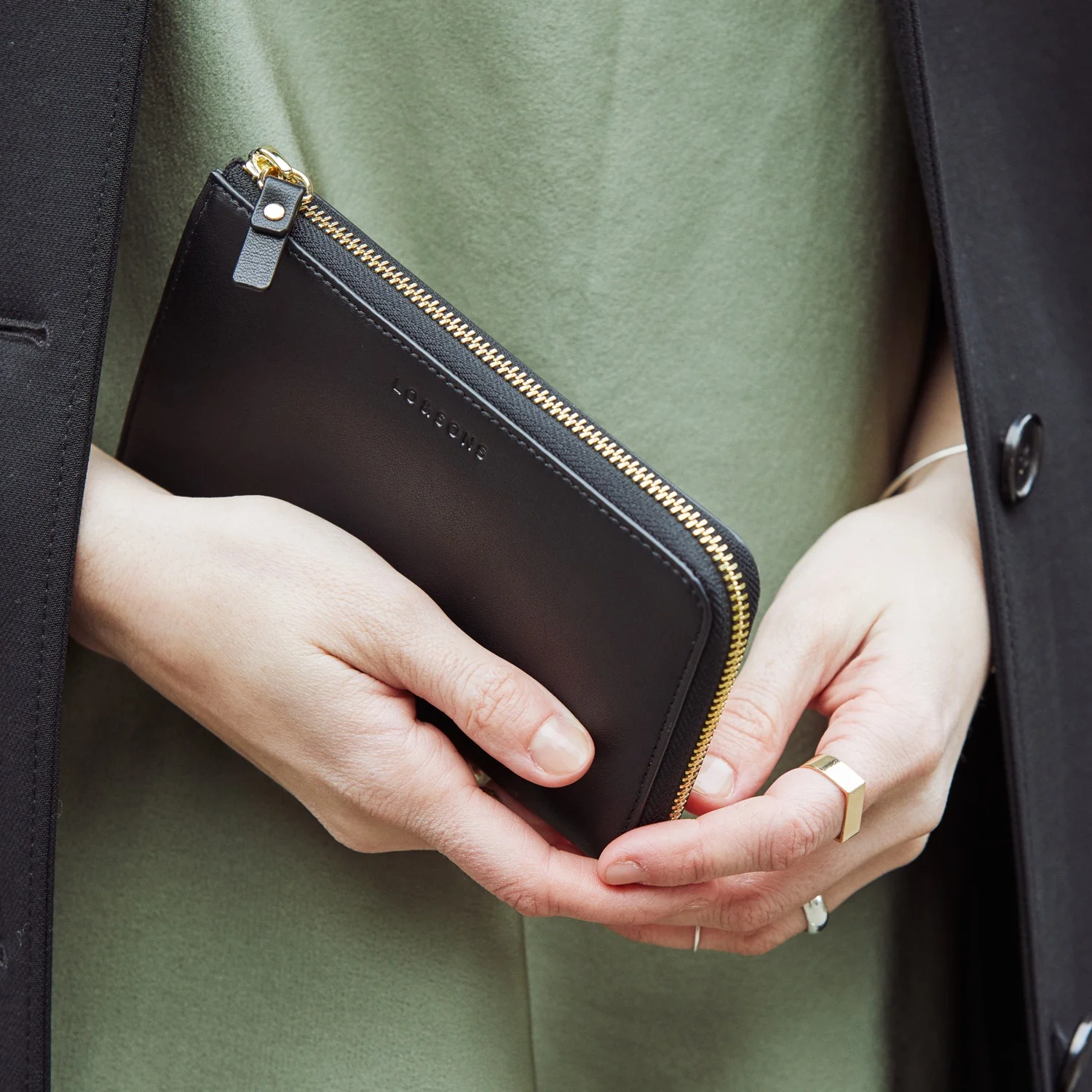 Magnolia Leather Wallet - Nappa Leather - Black / Gold / Grey - Image 3