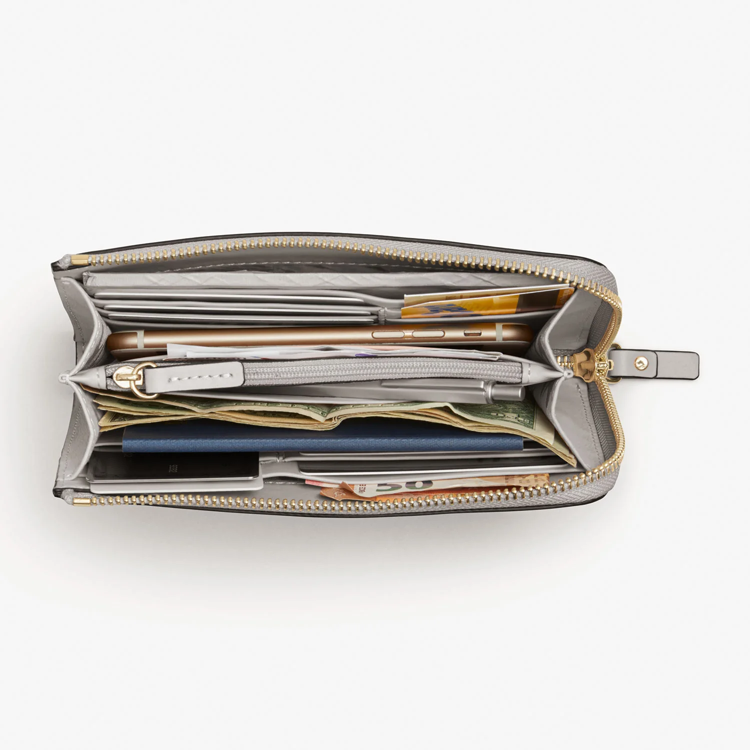 Magnolia Leather Wallet - Nappa Leather - Light Grey / Gold / Grey - Image 3
