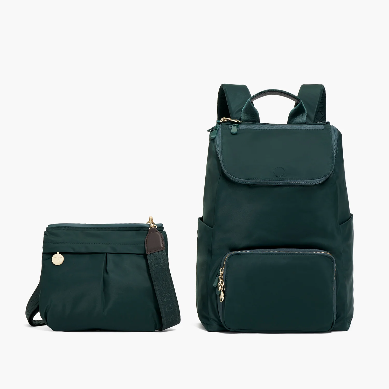 Melrose Rucksack - Recycled Nylon - Dark Green / Gold / Camel - Image 3