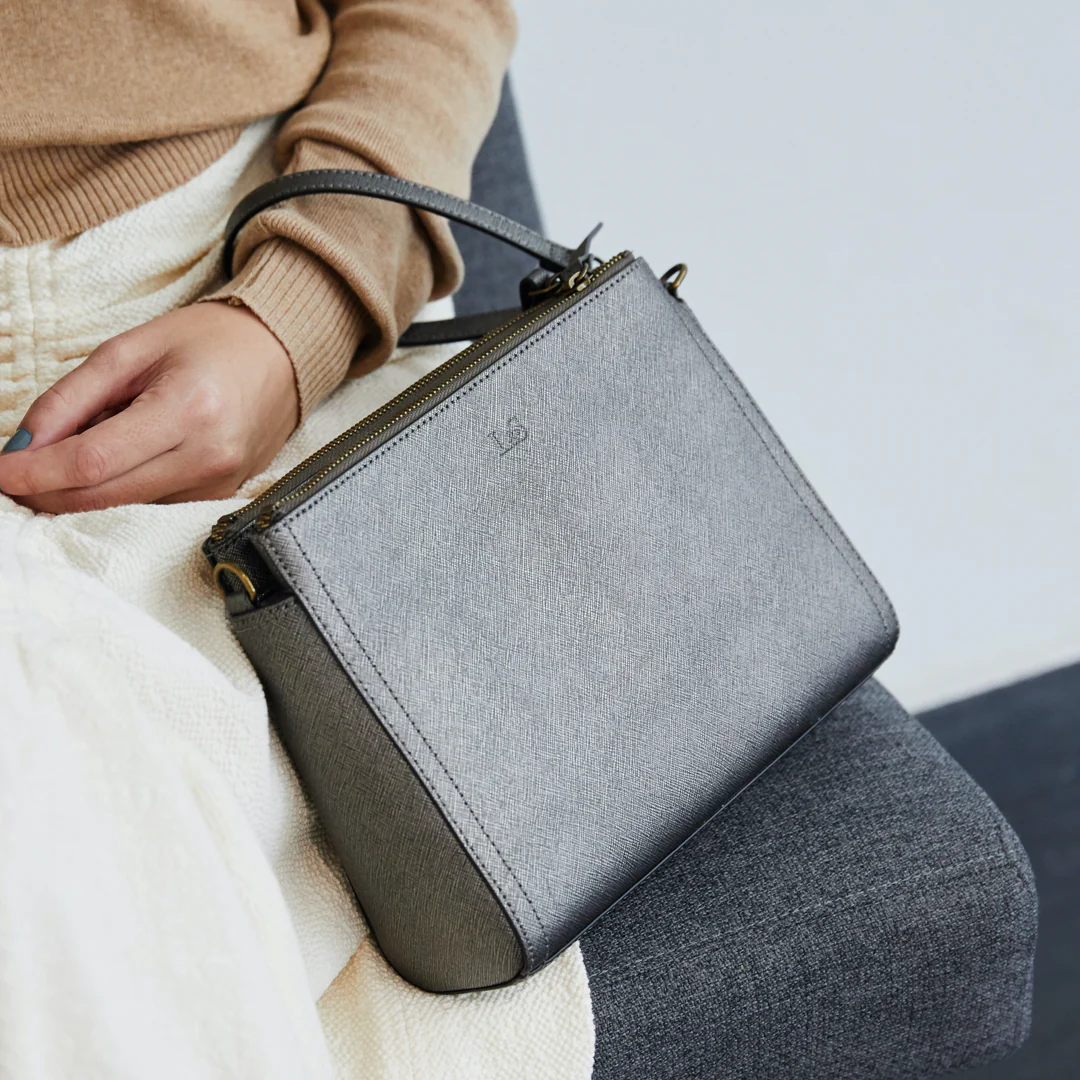 Pearl - Saffiano Leather - Graphite / Brass / Grey - Image 7