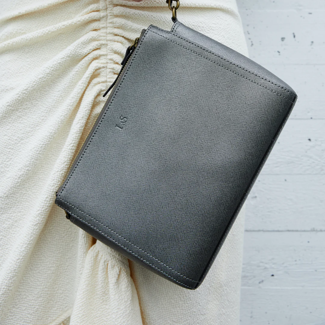 Pearl - Saffiano Leather - Graphite / Brass / Grey - Image 8