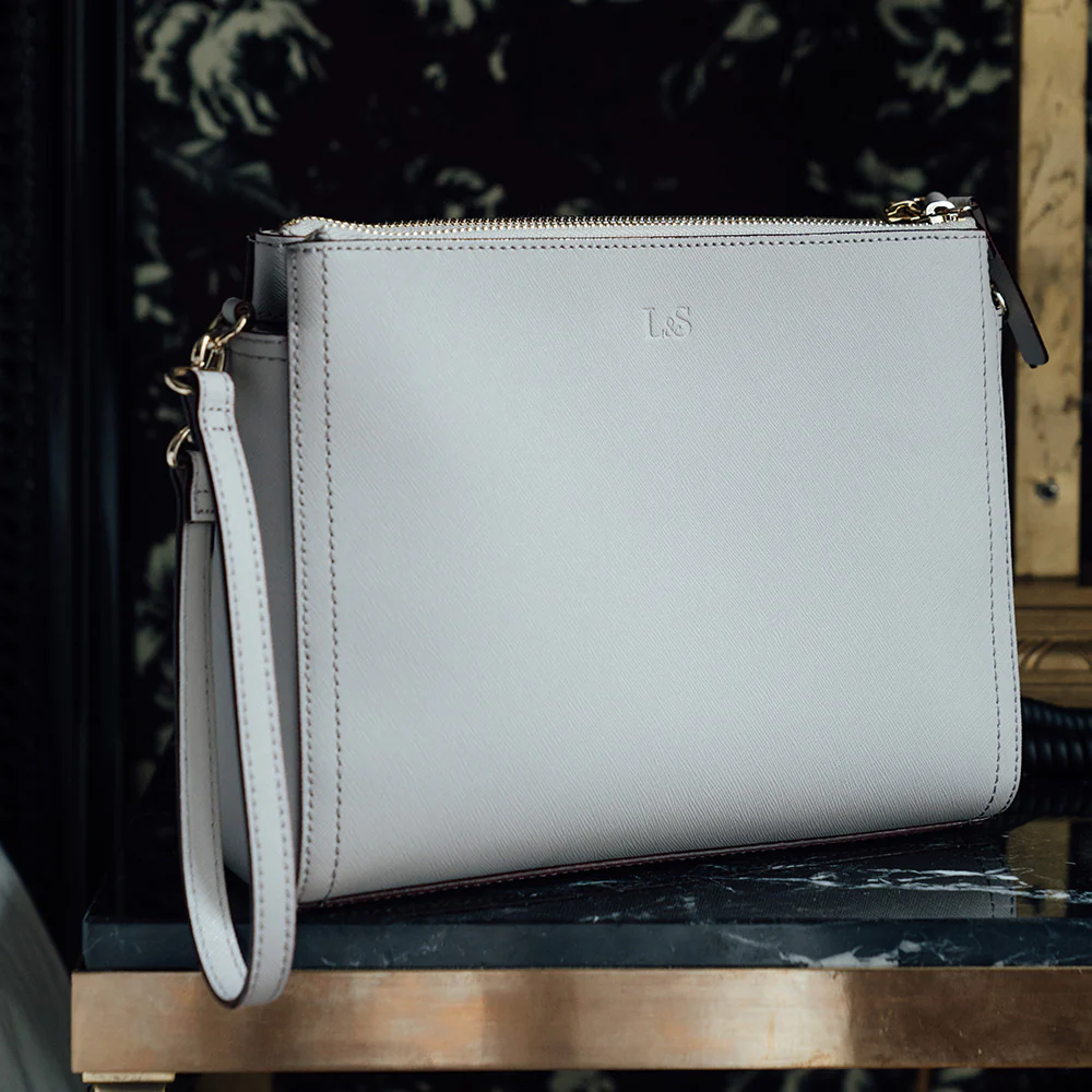 Pearl - Saffiano Leather - Light Grey / Gold / Grey - Image 3