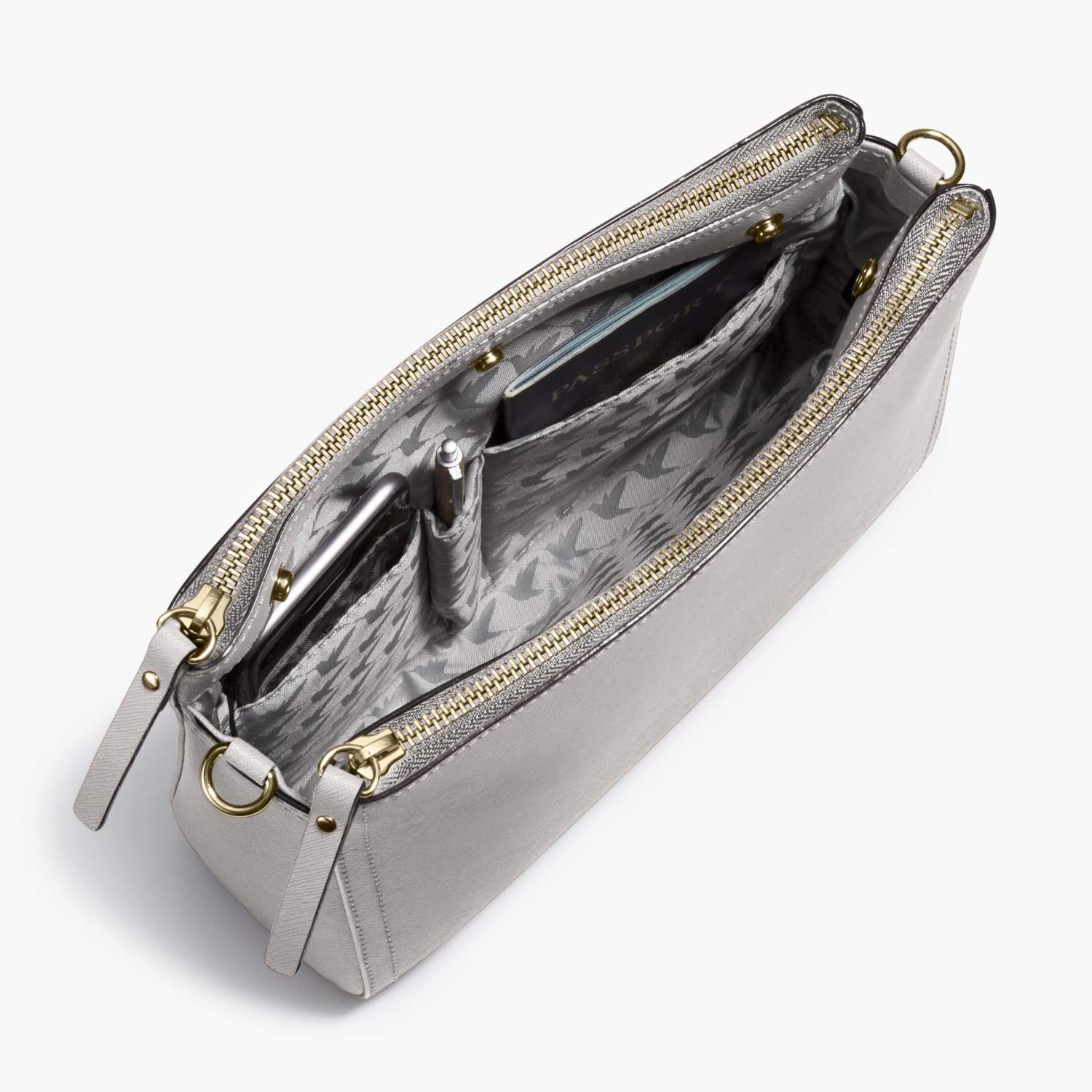 Pearl - Saffiano Leather - Light Grey / Gold / Grey - Image 5