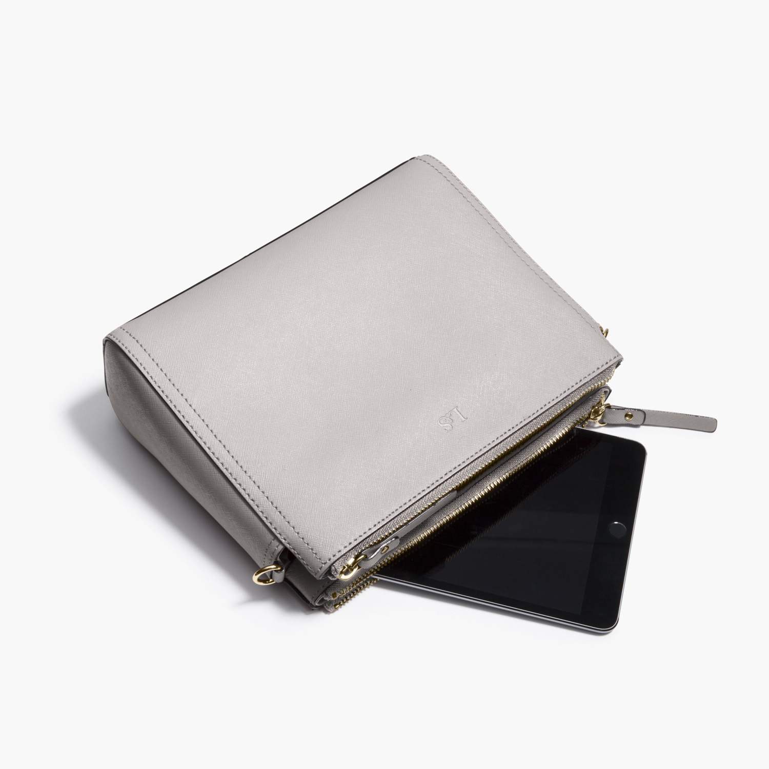Pearl - Saffiano Leather - Light Grey / Gold / Grey - Image 7